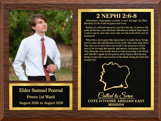 Missionary plaque, Elder Penrod